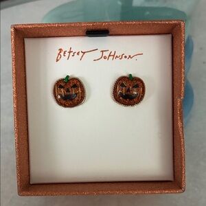 Betsey Johnson Glittery Pumpkin Earrings